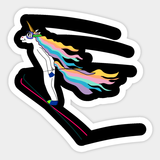 Ski jumping Unicorn in an elegant flight Sticker by FancyTeeDesigns